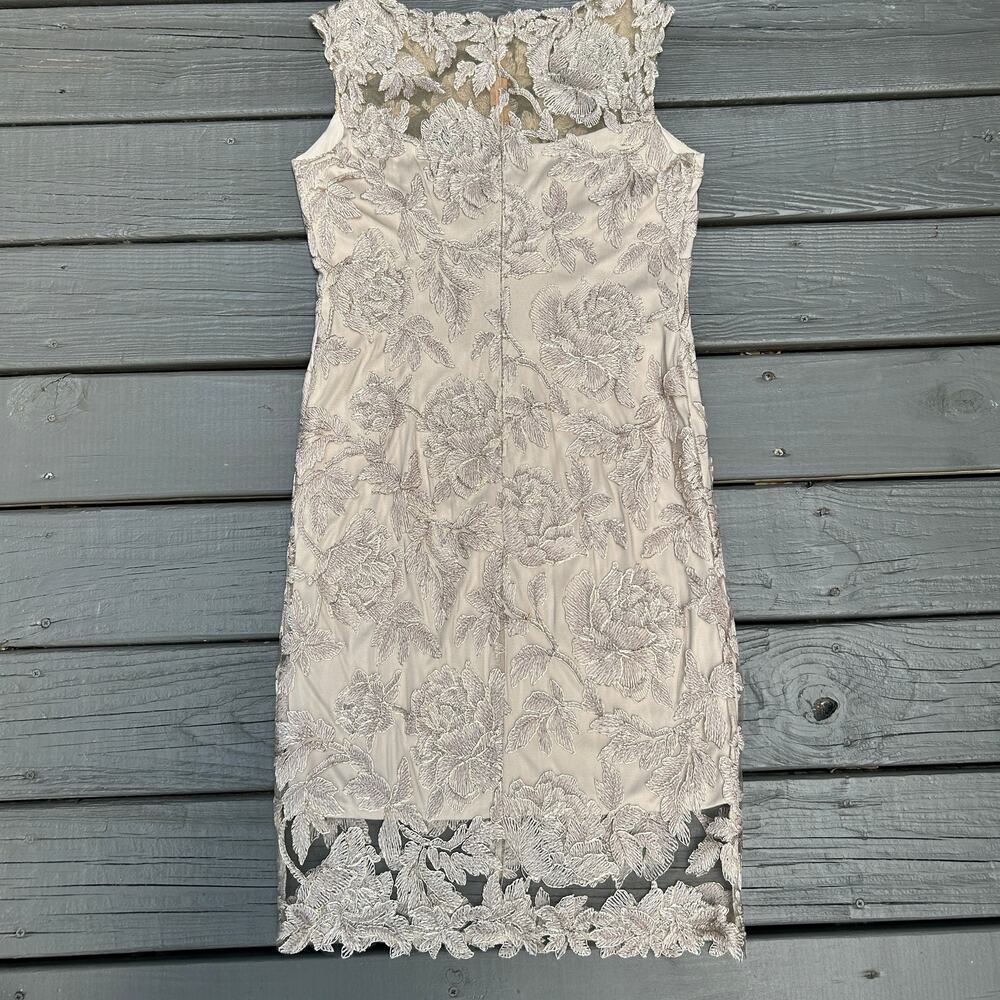 Tadashi Shoji Chloe Embroidered Lace Tulle Illusion Boat Neck Gold Dress 10 - Picture 12 of 16